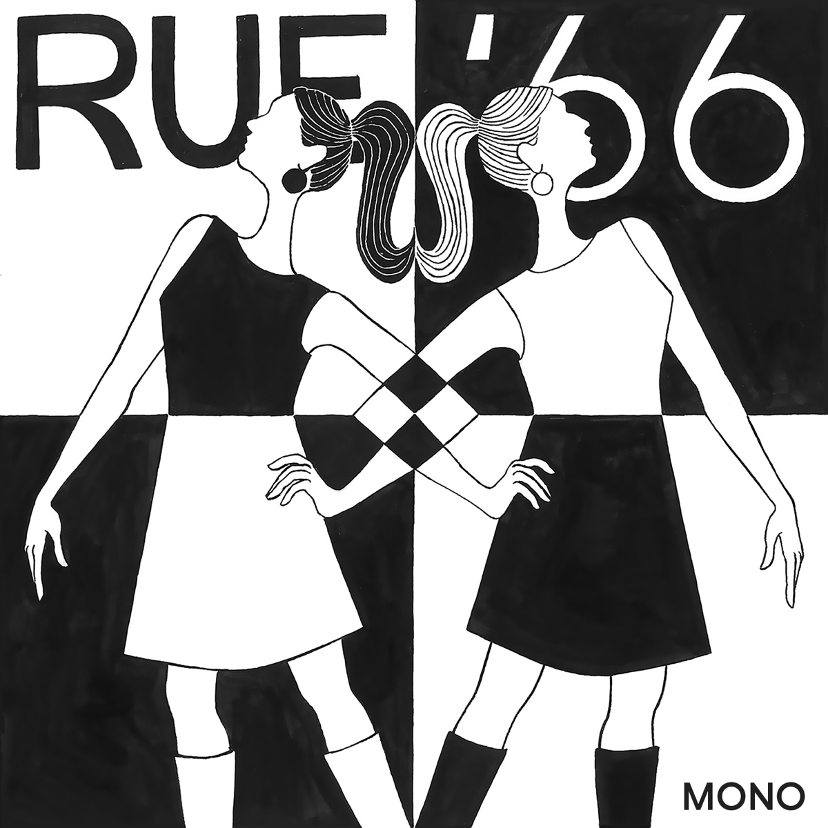 Rue '66 debut album cover — op-art illustration of two dancers in black and white